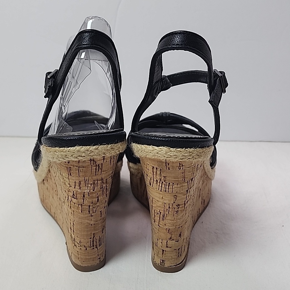 NWT Fergalicious By Fergie Black Wedge Sandals Size 6 4.5" Heel - Picture 4 of 11